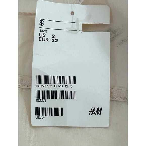 H&M Women’s Mini Dress 2 Peach Button Down 3/4 Sleeve Roll Tab Band Collar VNeck - Picture 7 of 14